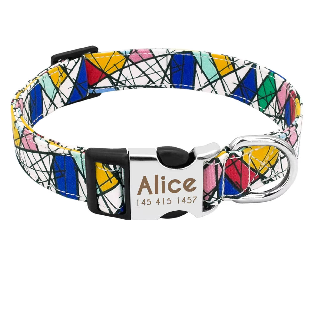 Hundehalsband "Miro" mit Namen und Telefon graviert, Nylon, Art Style
