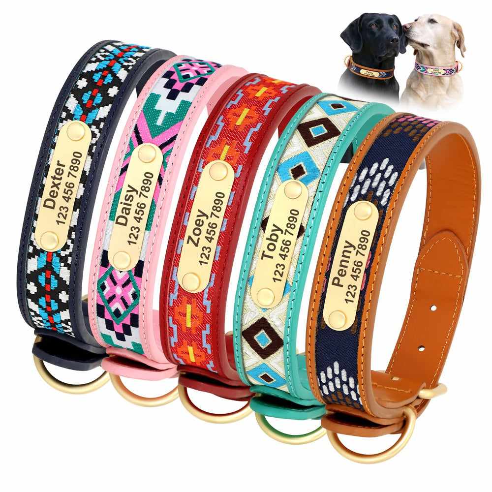 Sehr hochwertiges Hundehalsband mit Namen, Textilinlay und Gravur